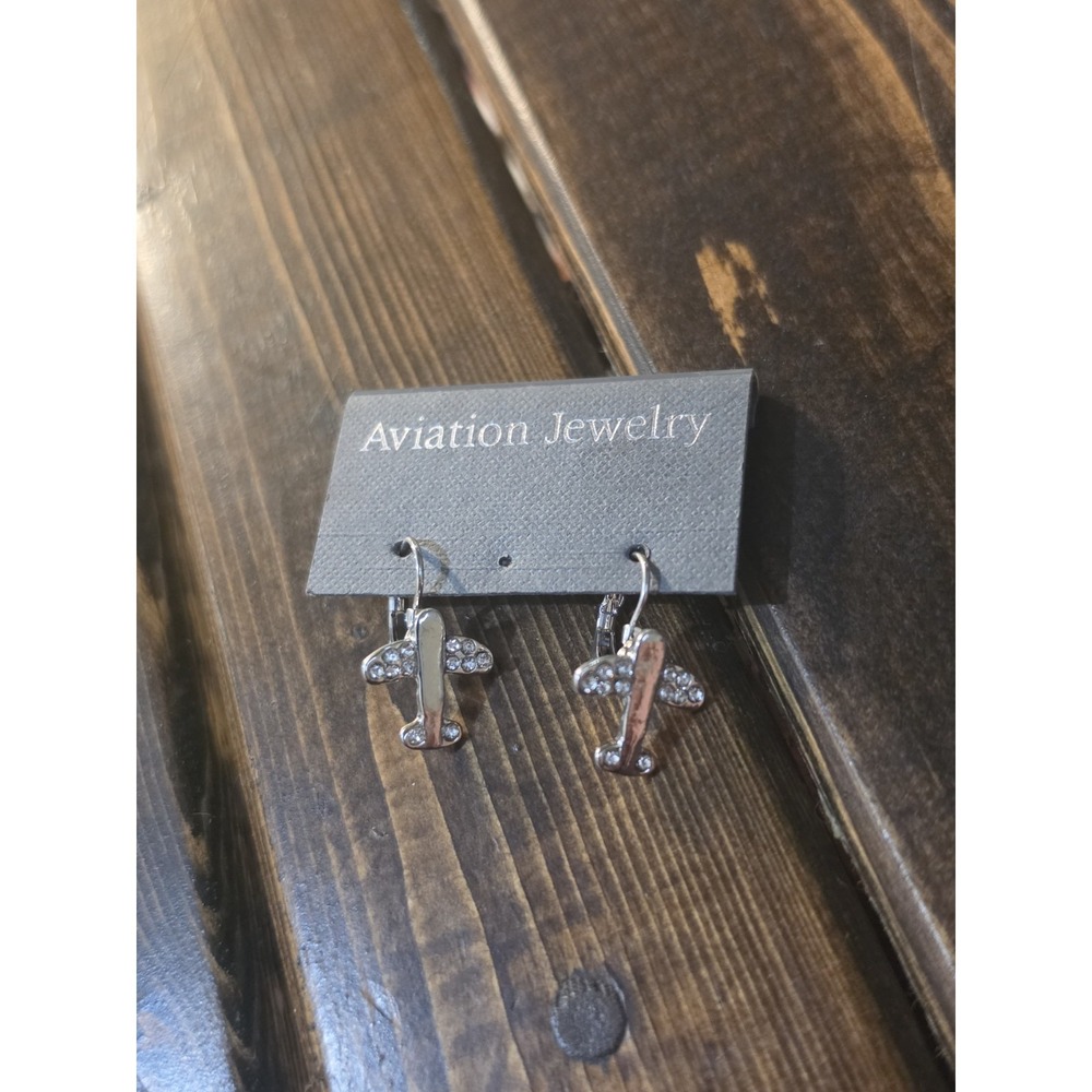 NEW Silver Hanging AIRPLANE Earrings Aviation Aircraft Air Plane Fight Attendant